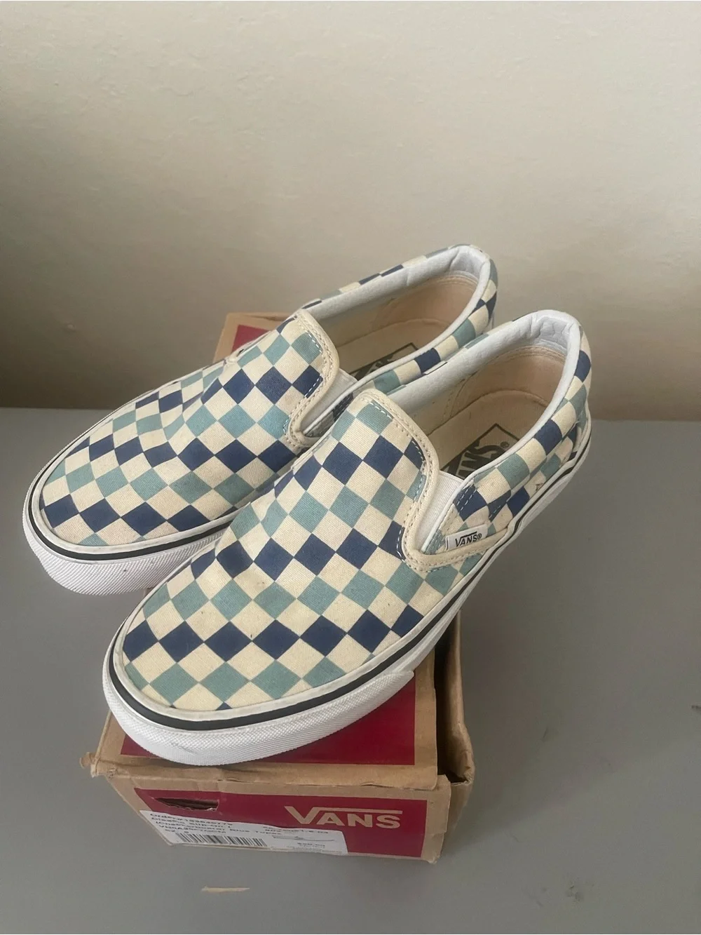 Vans Kids Checkerboard Slip-On Sneakers - Navy & Light Teal